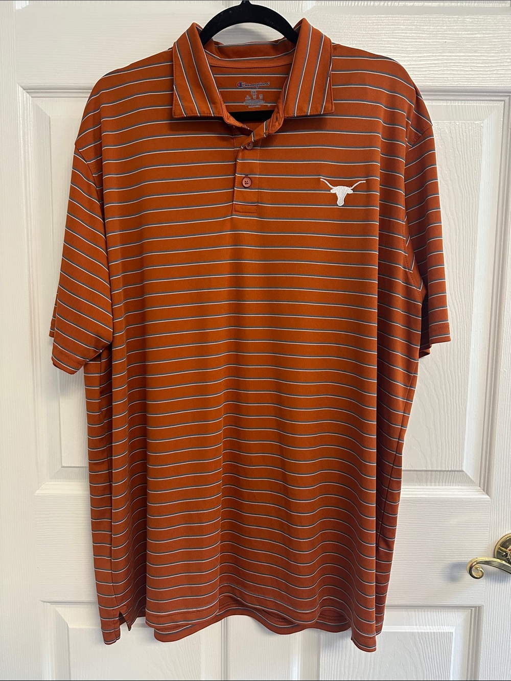 Champion Men's Striped Burnt Orange Polo Shirt with Texas Longhorn Logo